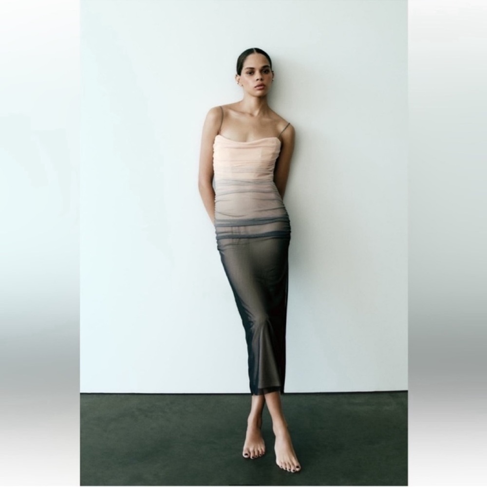 Zara Ombre Midi Dress in Blush and Gray - Picture 4 of 12